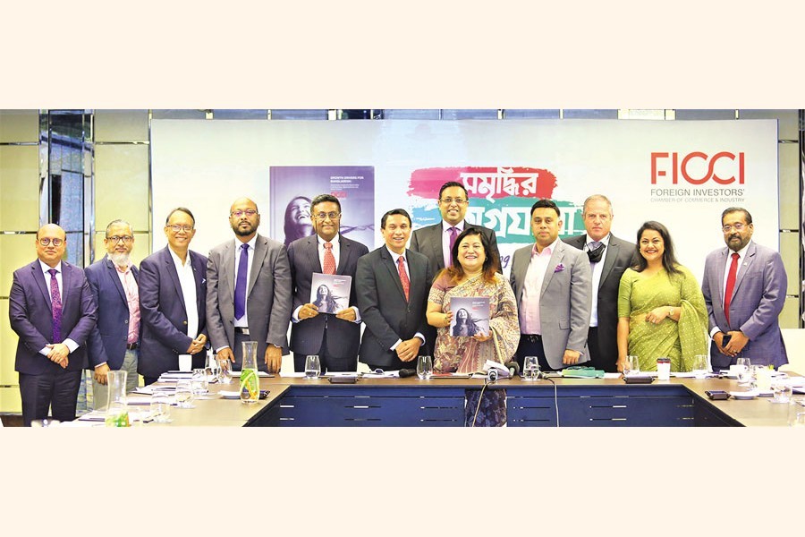 Foreign Investors' Chamber of Commerce and Industry (FICCI) president Rupali Haque Chowdhury along with others at a knowledge-sharing event in the city on Wednesday