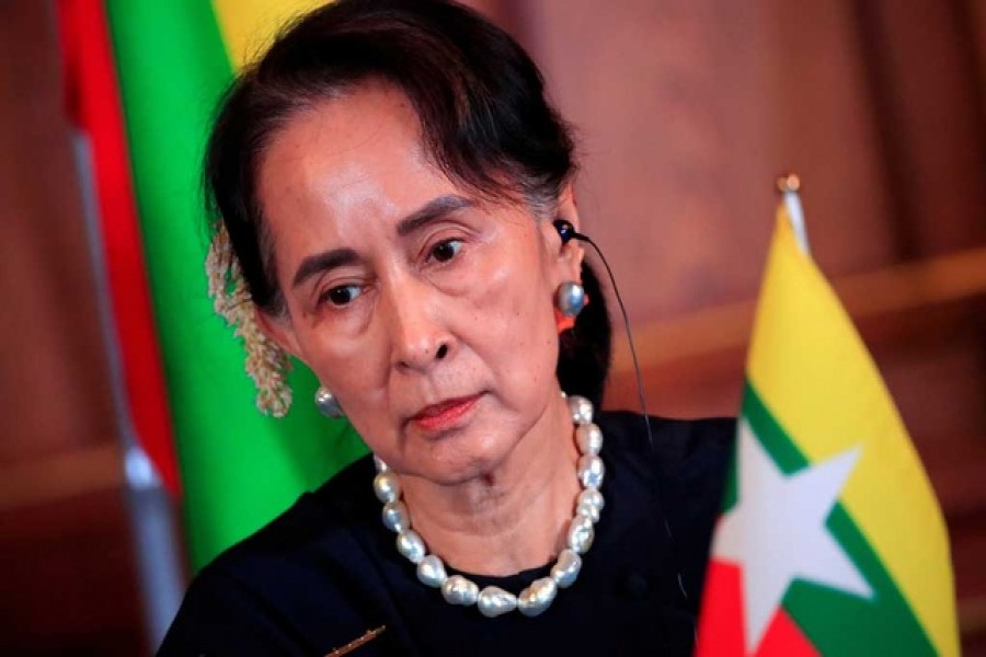 Myanmar's Aung San Suu Kyi attends the joint news conference of the Japan-Mekong Summit Meeting at the Akasaka Palace State Guest House in Tokyo, Japan, October 9, 2018 – Franck Robichon/Pool via Reuters