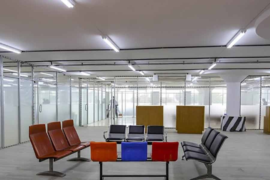 Seating will be available for passengers taking COVID-19 tests at the new lab under construction on the second floor of the car park at Hazrat Shahjalal International Airport. Photo: bdnews24.com