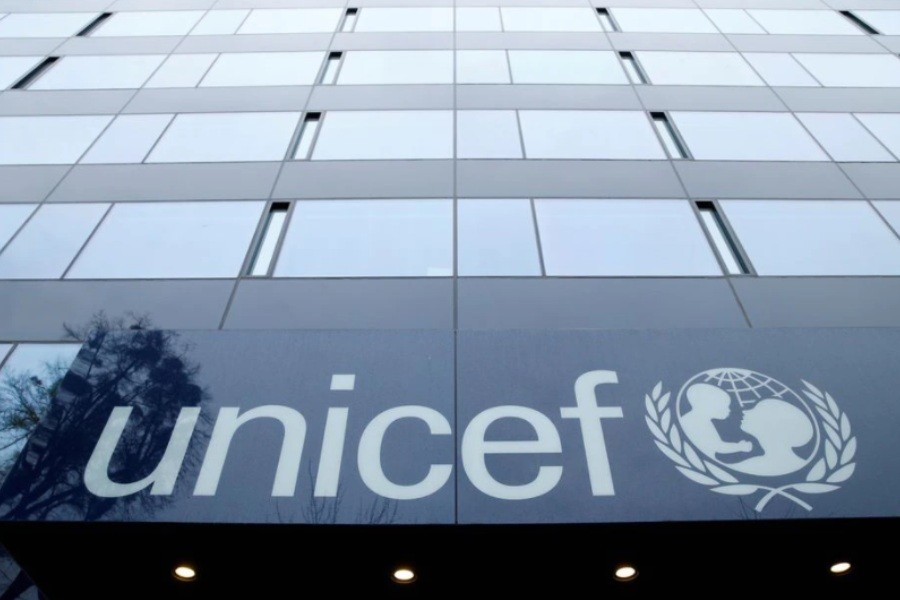 A UNICEF logo is pictured outside their offices in Geneva, Switzerland, January 30, 2017. REUTERS/Denis Balibouse