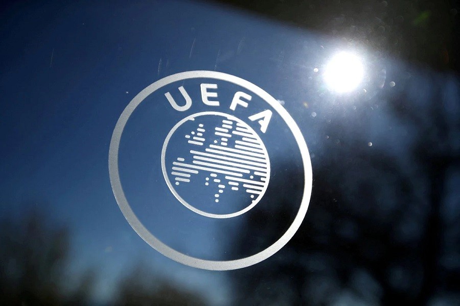 Football - Europa League - Round of 16 draw - Nyon, Switzerland - February 28, 2020. General view of the UEFA logo at UEFA Headquarters before the draw. REUTERS/Denis Balibouse