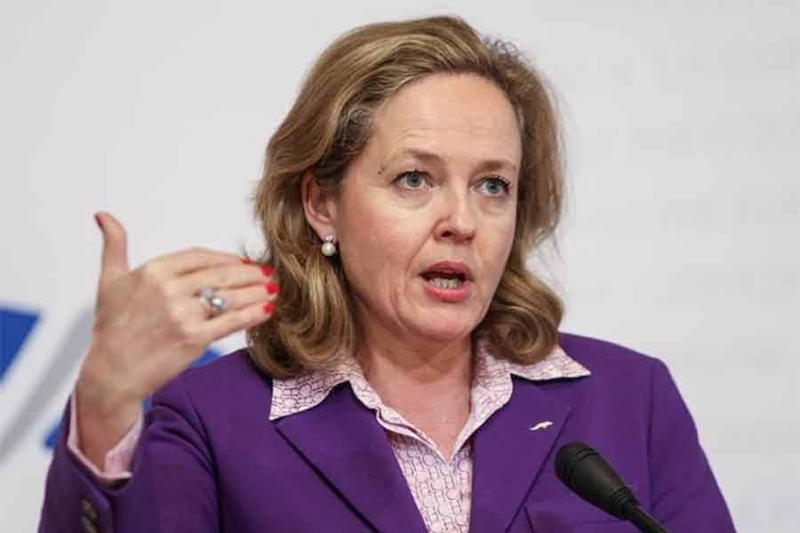 Spain's Minister of Economy Nadia Calvino delivering a speech during a news conference on the second day of the informal meeting of European Union finance ministers in Romania on April 6, 2019 -Reuters file photo