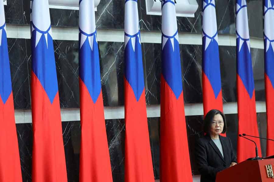 Taiwan President Tsai Ing-wen speaking at a rank conferral ceremony for military officials from the Army, Navy and Air Force, at the defence ministry in Taipei of Taiwan on December 28 in 2021 -Reuters file photo