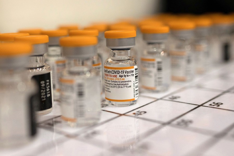 Vials of the Pfizer-BioNTech coronavirus disease (Covid-19) pediatric vaccine are pictured in Lansdale, Pennsylvania, US on December 5, 2021 — Reuters/Files