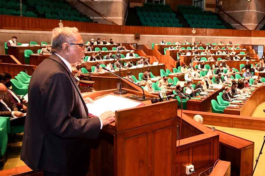 President Abdul Hamid addressing the New Year's (2022) first session of the 11th Jatiya Sangsad (JS) on Sunday –PID Photo