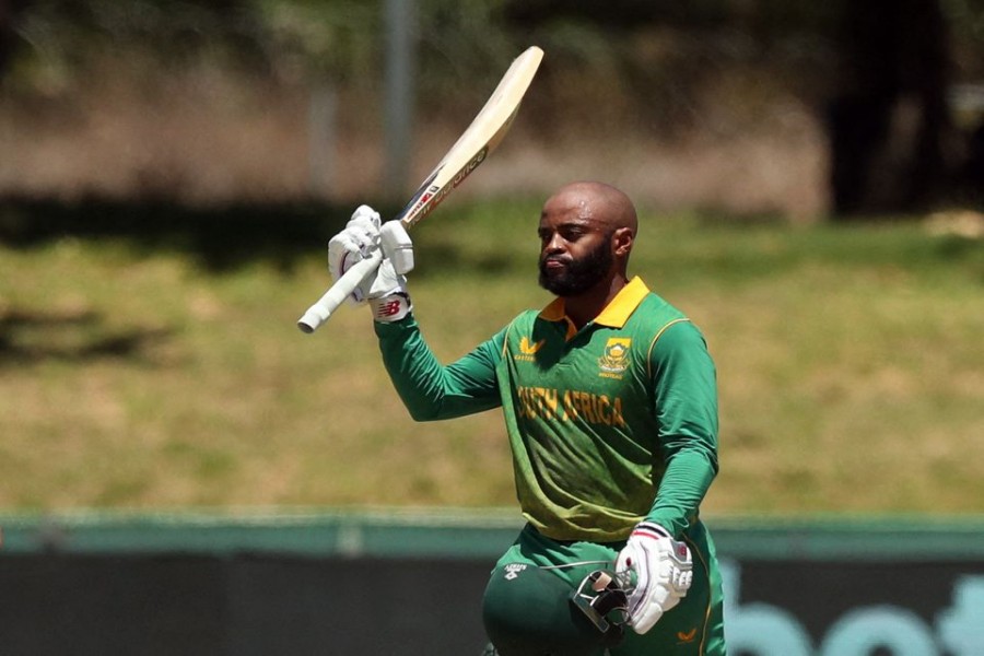 Cricket - First One Day International - South Africa v India - Boland Park, Paarl, South Africa - January 19, 2022 South Africa's Temba Bavuma celebrates reaching his century REUTERS/Sumaya Hisham