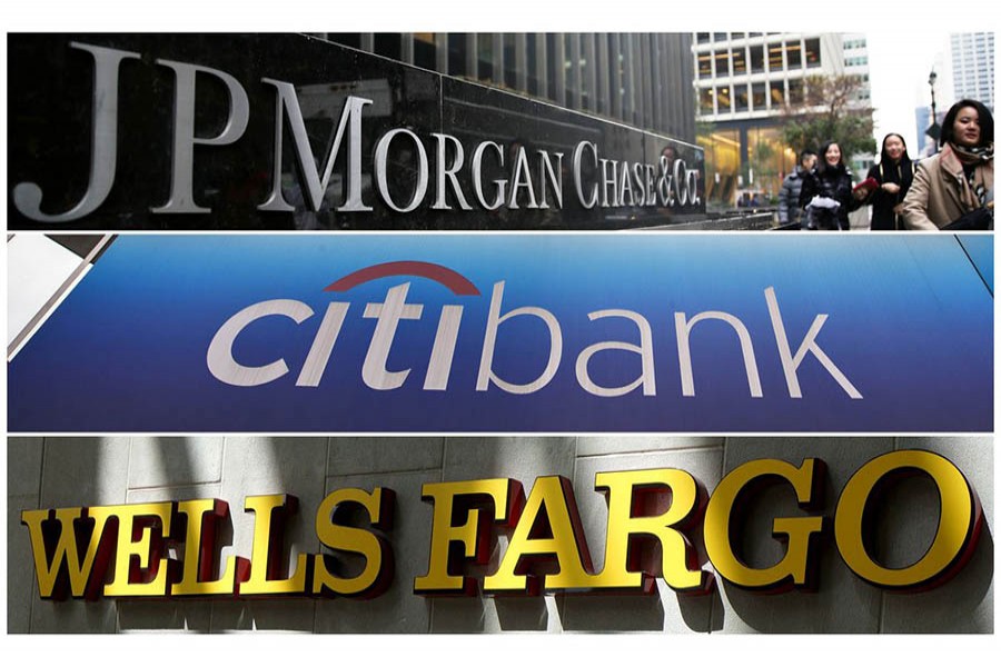 Signs of JP Morgan Chase Bank, Citibank and Wells Fargo & Co. bank are seen in this combination photo from Reuters files — Reuters/File Photos