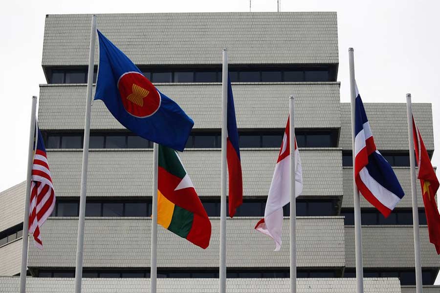 Flags are seen outside the Association of Southeast Asian Nations (ASEAN) secretariat building in Jakarta of Indonesia. The photo was taken on April 23 last year. –Reuters file photo