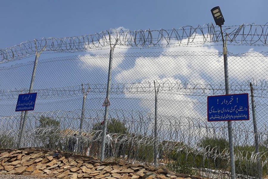 A general view of border fencing between Afghanistan and Pakistan is seen during an organised media tour to the Pakistan-Afghanistan crossing border, in Torkham, Pakistan September 2, 2021. REUTERS