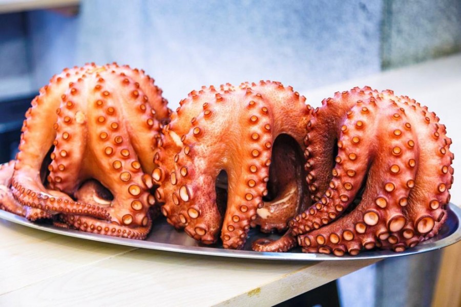 Cooked octopus. Santiago de Compostela. La Coruña, Galicia, España. Santiago de Compostela, the final destination of the Way of St.James. Here you can meet with local people and pilgrims of all around the world. (Mikel Bilbao / VWPics via AP Images)