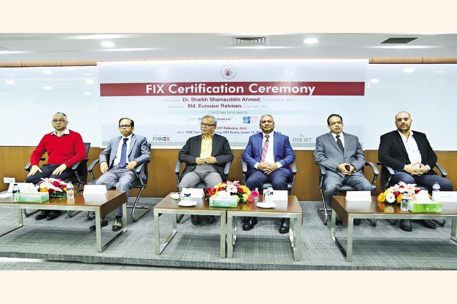 Shakil Rizvi Stock Ltd and United Financial Trading Company Ltd obtained Fix certification recently. Dr Sheikh Shamsuddin Ahmed, Commissioner of BSEC, formally handed over the certificates to both the TREC-holders in a ceremony on Thursday. Md Yunusur Rahman, chairman of DSE, presided over the ceremony