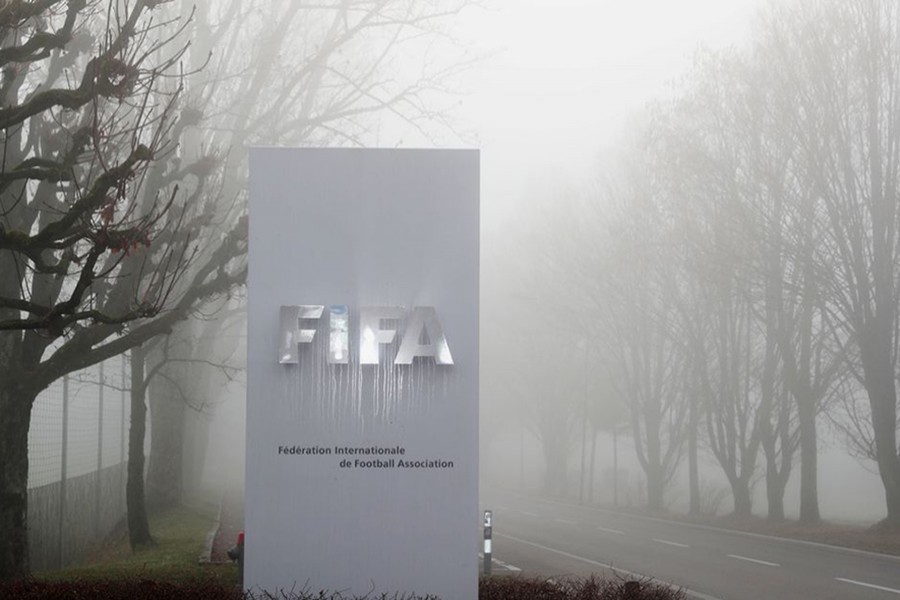 FIFA's logo is seen in front of its headquarters during a foggy autumn day in Zurich, Switzerland on November 18, 2020 — Reuters/Files