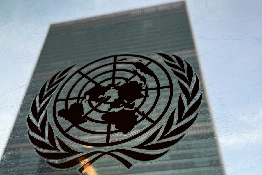 The United Nations headquarters building is pictured with a UN logo in the Manhattan borough of New York City, New York, US on March 1, 2022 — Reuters photo