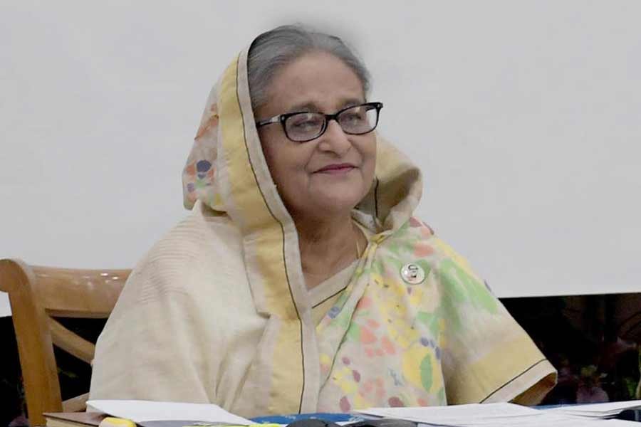 Prime Minister Sheikh Hasina addressing an event of Dhaka North City Corporation (DNCC) virtually from Ganabhaban on Sunday –PID Photo