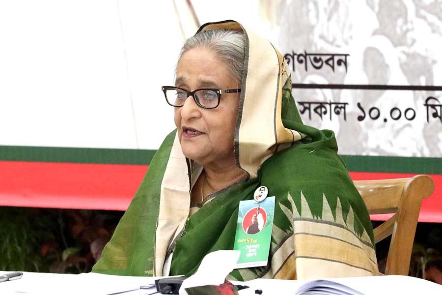 Prime Minister Sheikh Hasina addressing a discussion virtually organised by the Awami League on Monday marking the historic 7 March speech of the Father of the Nation Bangabandhu Sheikh Mujibur Rahman –PID Photo