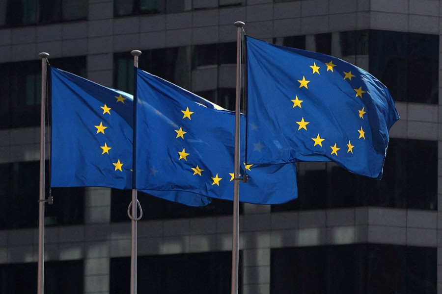 European Union flags fly outside the European Commission headquarters in Brussels, Belgium on April 10, 2019 — Reuters/Files