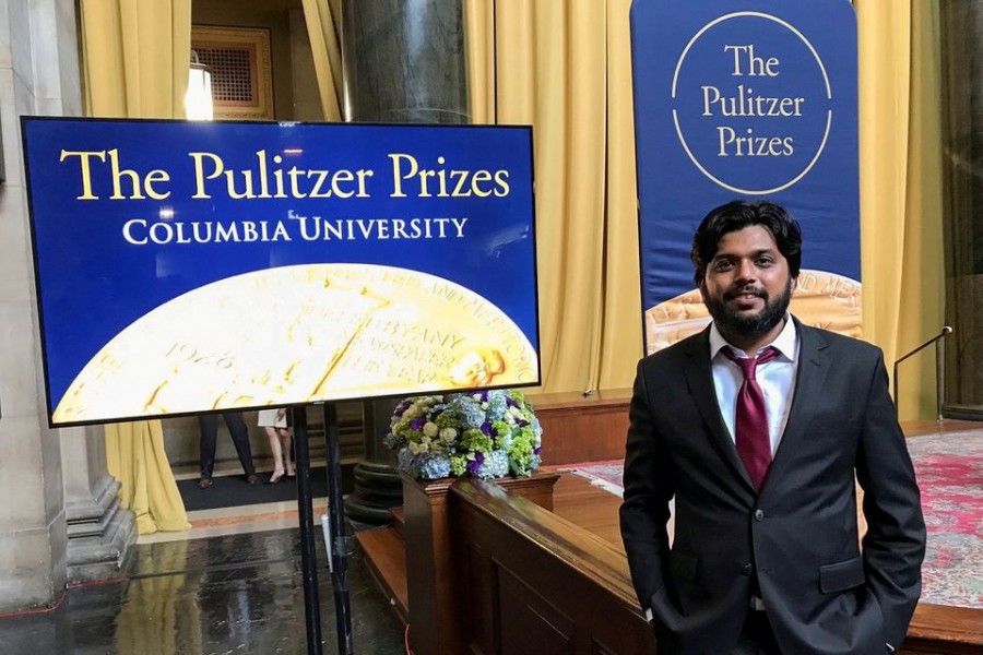 Reuters photographer Danish Siddiqui, who was killed in Afghanistan last year, poses for a picture at Columbia University's Low Memorial Library during the Pulitzer Prize giving ceremony, in New York, U.S., May 30, 2018. Picture taken May 30, 2018. REUTERS/Mohammad Ponir Hossain/File Photo