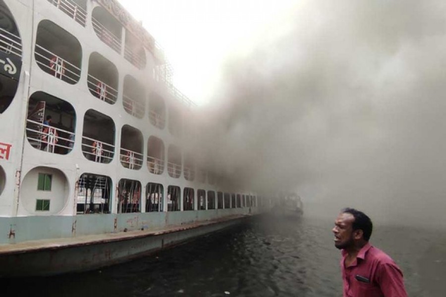 Sadarghat launch catches fire