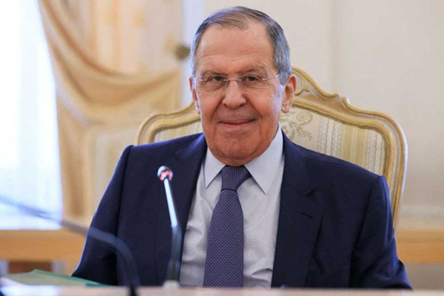 Russian Foreign Minister Sergei Lavrov attends a meeting with President of the International Committee of the Red Cross (ICRC) Peter Maurer in Moscow, Russia March 24, 2022. Russian Foreign Ministry/Handout via REUTERS