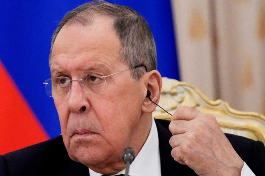 Russian Foreign Minister Sergei Lavrov attends a news conference after his talks with representatives of Arab League nations, in Moscow, Russia, Apr 4, 2022. Alexander Zemlianichenko/REUTERS