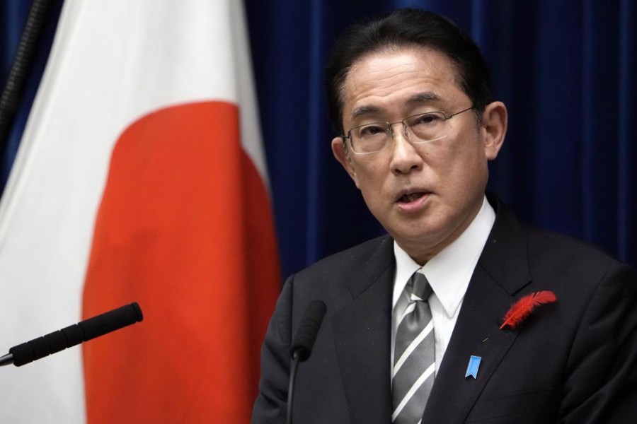 Japanese Prime Minister Fumio Kishida speaks during a news conference at the prime minister's official residence, Oct. 14, 2021, in Tokyo. Kishida is arriving in India on Saturday and his meeting with Prime Minister Narendra Modi is expected to bolster ties to tackle China’s growing footprint in the Indo-Pacific area. (AP Photo/Eugene Hoshiko, File)