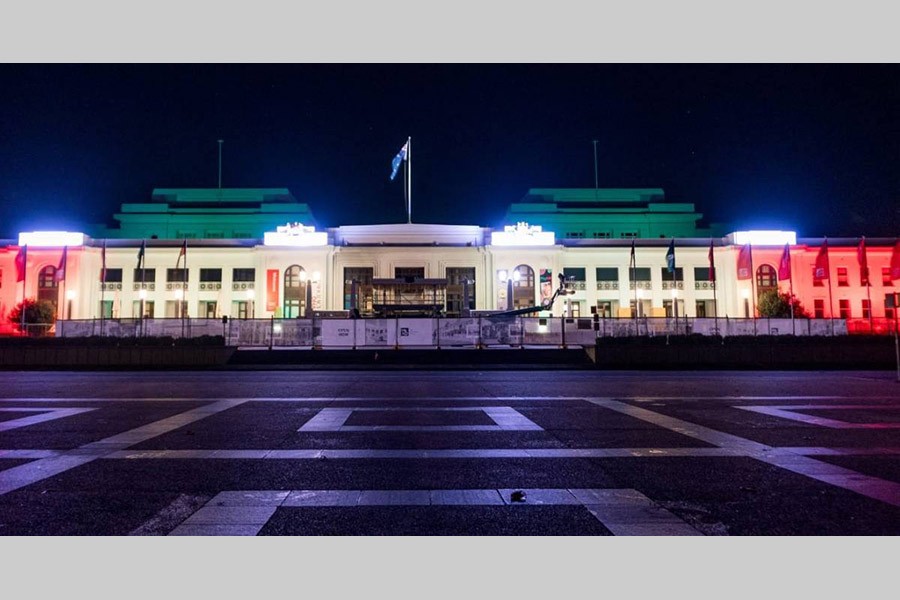 Australian structures lit up in red-green marking 50 years of ties with Bangladesh