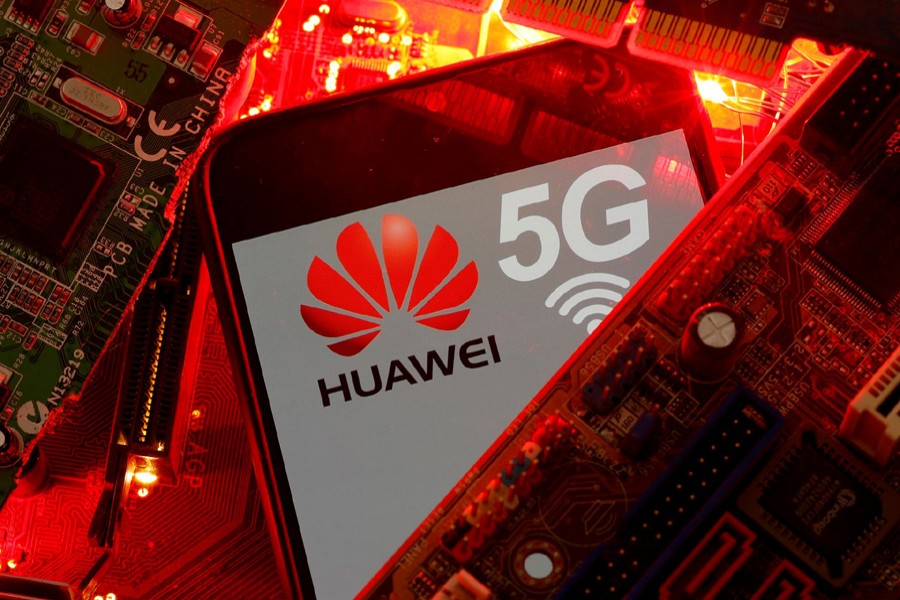 A smartphone with the Huawei and 5G network logo is seen on a PC motherboard in this illustration picture taken on January 29, 2020 — Reuters illustration