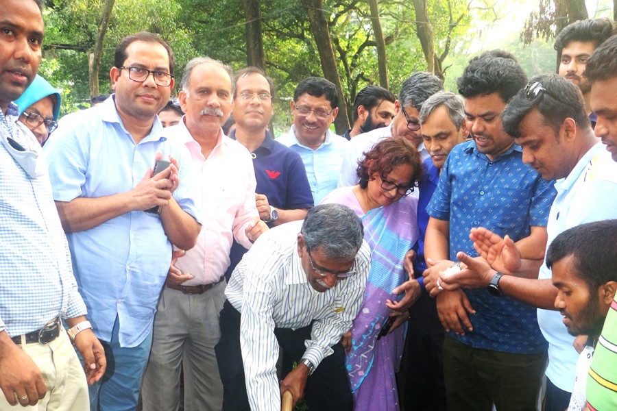 The vice chancellor of Jahangirnagar University (JU) inaugurating the construction work.