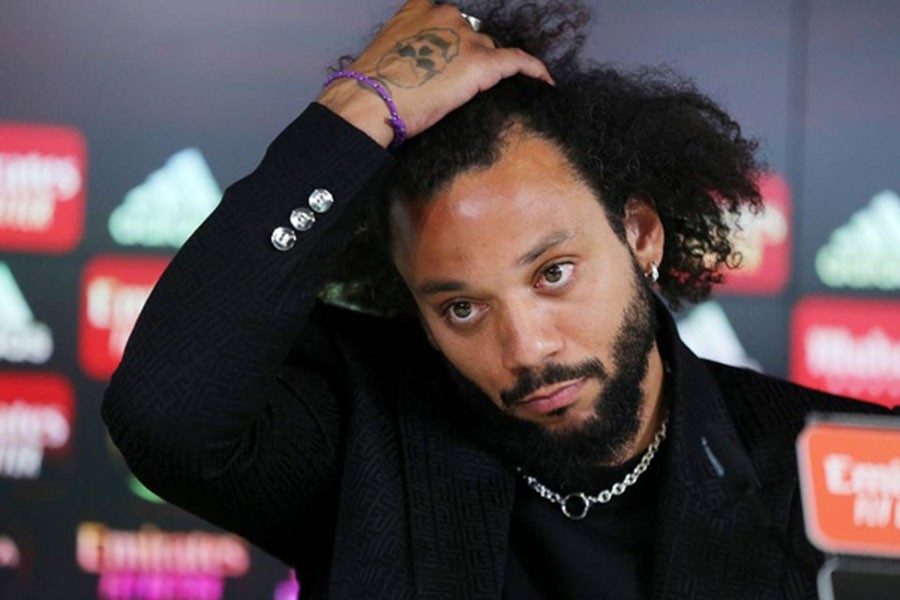 Football - Real Madrid hold farewell ceremony for Marcelo - Estadio Alfredo Di Stefano, Madrid, Spain - June 13, 2022 Marcelo during a press conference REUTERS/Isabel Infantes