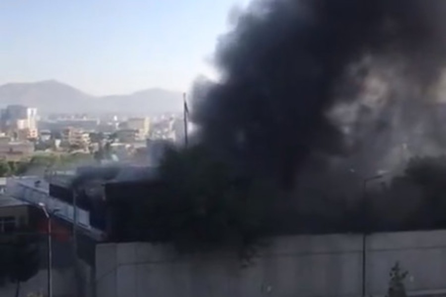 Smoke can be seen erupting out of the temple under attack. Photo source: Social Media