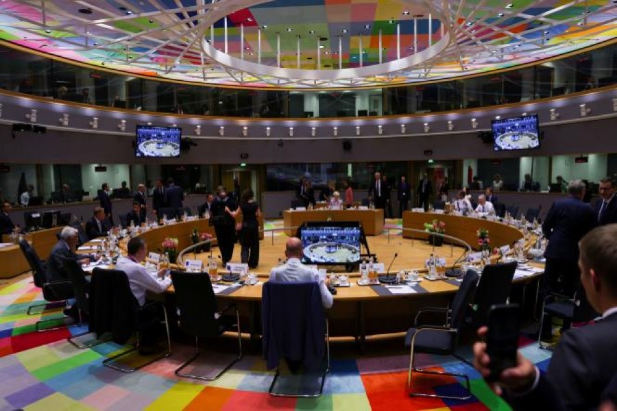 A general view of the main meeting room where European Union leaders gather for a summit, in Brussels, Belgium June 23, 2022 — Reuters photo