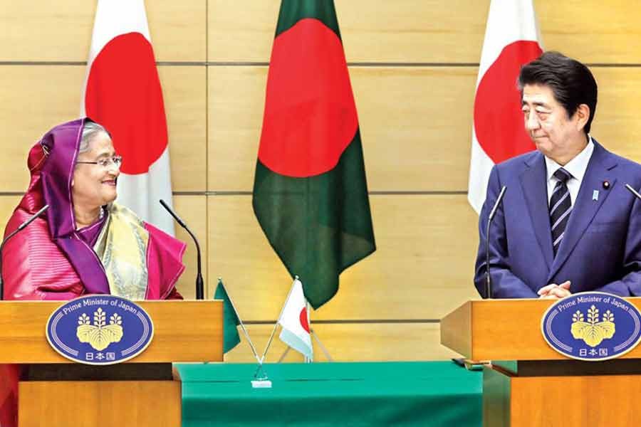 In 2019, Prime Minister Sheikh Hasina and her Japanese counterpart Shinzo Abe, who was killed during a public event recently, addressed a joint press conference at the latter's office in Tokyo —Focus Bangla file photo