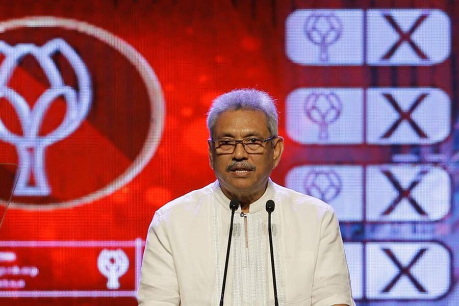 Sri Lanka’s Gotabaya Rajapaksa addressing an event in Colombo in 2019 –Reuters file photo