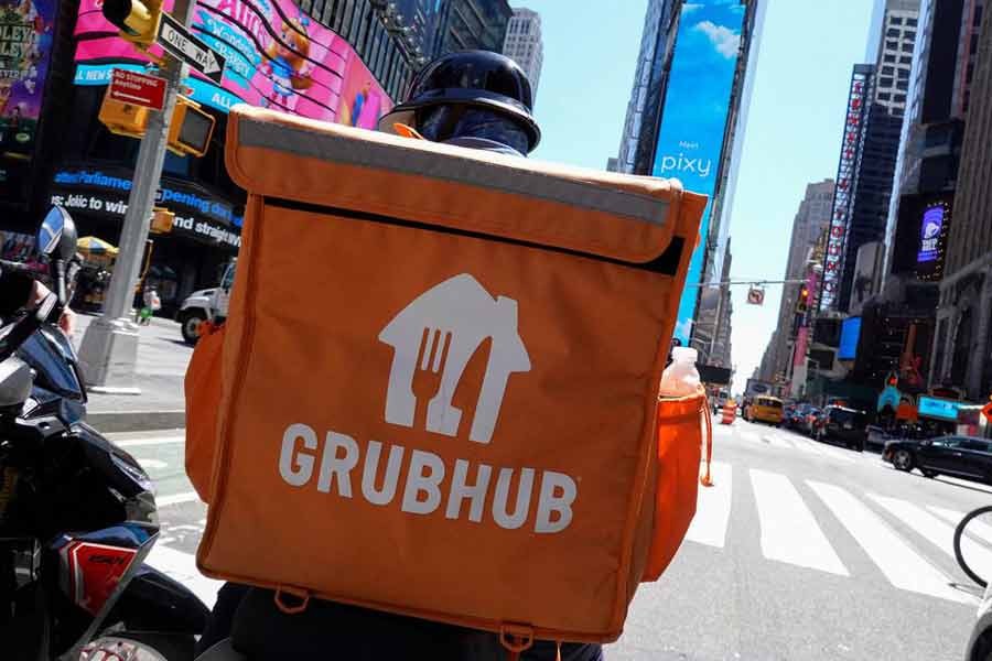 A Grubhub delivery person riding in Manhattan in New York City of US on May 9 this year –Reuters file photo