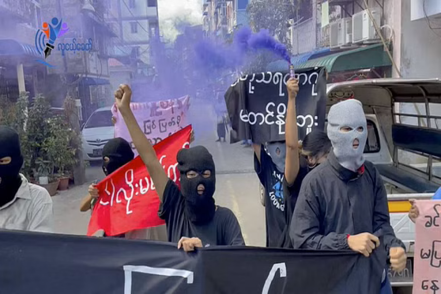 People protest in the wake of executions, in Yangon, Myanmar, July 25, 2022 this screen grab obtained from a social media video. Lu Nge Khit/via REUTERS