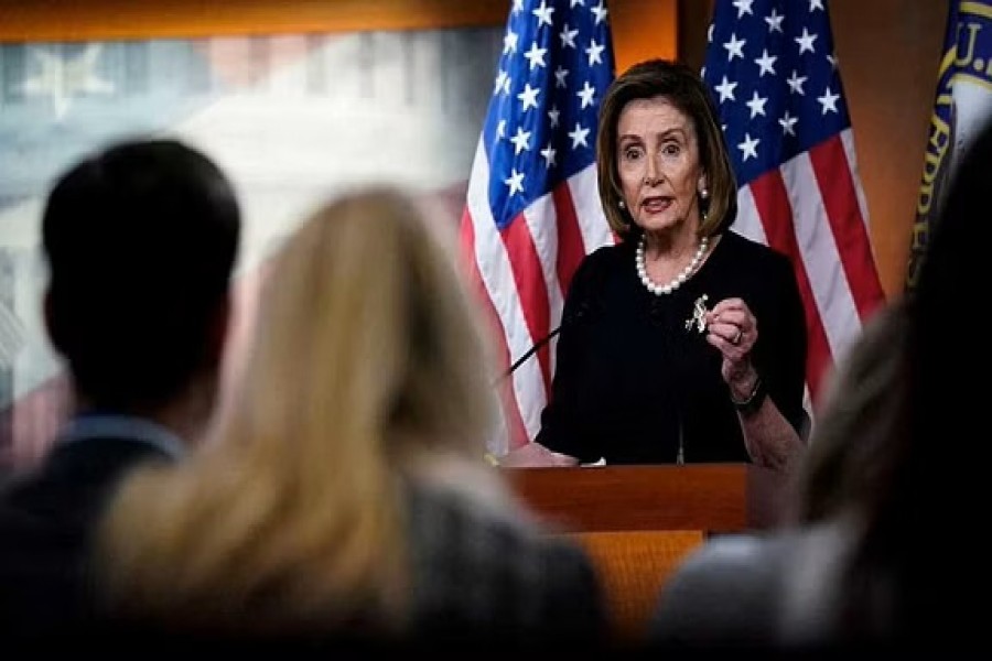 US House Speaker Nancy Pelosi (D-CA) holds her weekly news conference with reporters on Capitol Hill in Washington, US, July 14, 2022. REUTERS/Elizabeth Frantz