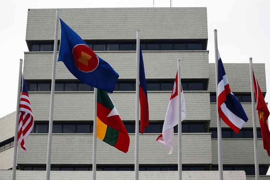 Flags are seen outside the Association of Southeast Asian Nations (ASEAN) secretariat building ahead of the ASEAN leaders' meeting in Jakarta last year –Reuters file photo