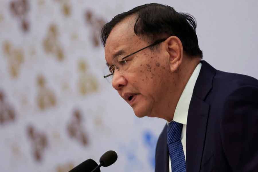 Cambodia's Foreign Minister Prak Sokhonn attending a news conference after the conclusion of the ASEAN foreign ministers' meeting in Phnom Penh on Saturday –Reuters photo