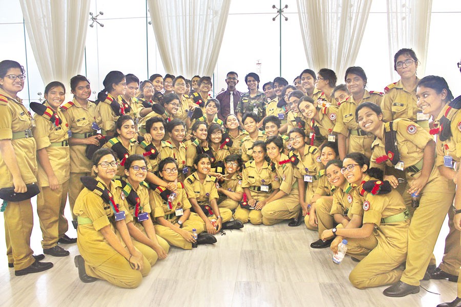 The writer (bottom row, fourth from left) posed with her Feni Girls’ Cadet College classmates during an excursion