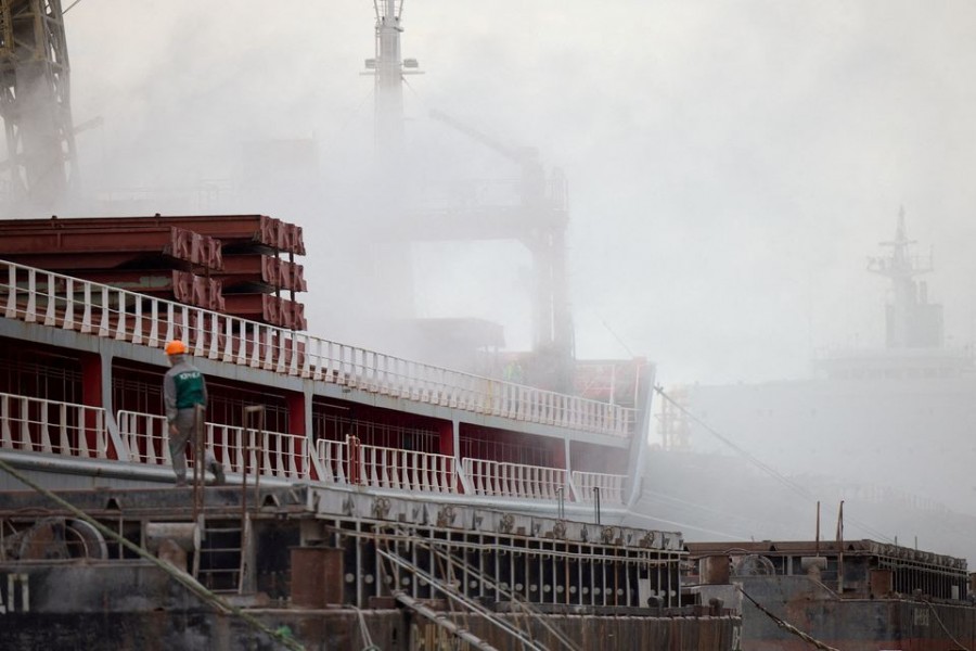 A view shows a ship in a sea port in Chornomorsk before the restarting of grain export, amid Russia's attack on Ukraine, in Chornomorsk, Ukraine on July 29, 2022 — Ukrainian Presidential Press Service/Handout via REUTERS