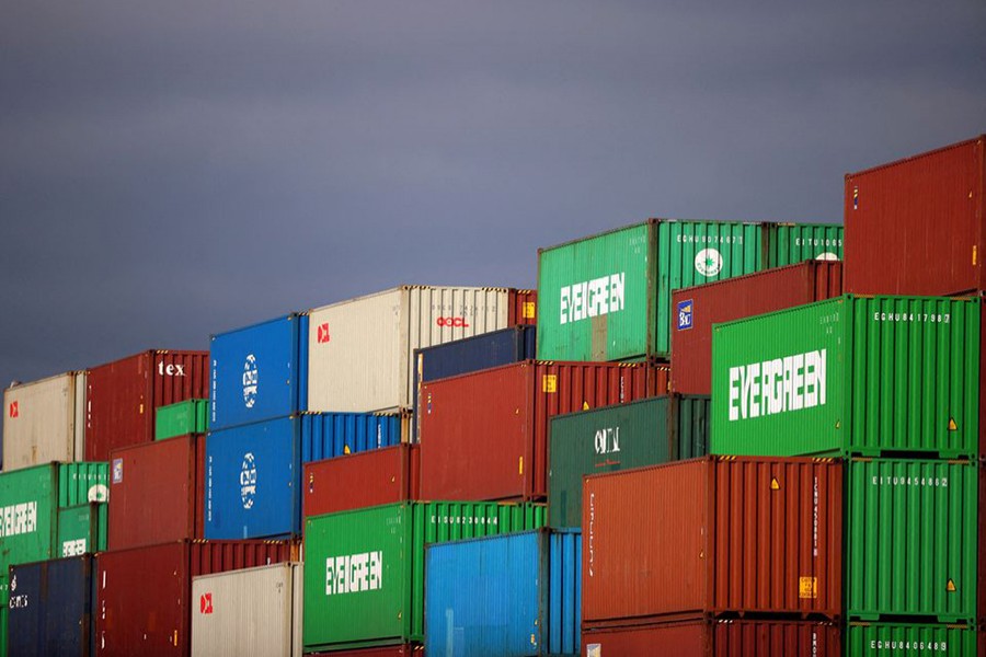 A view shows stacked shipping containers at the port of Felixstowe, Britain on October 13, 2021 — Reuters/Files