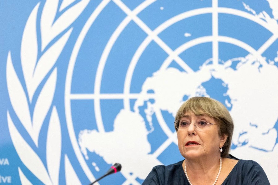 The United Nations High Commissioner for Human Rights Michelle Bachelet attends her final news conference before the end of her mandate at the U.N. in Geneva, Switzerland, August 25, 2022. REUTERS/Pierre Albouy/File Photo