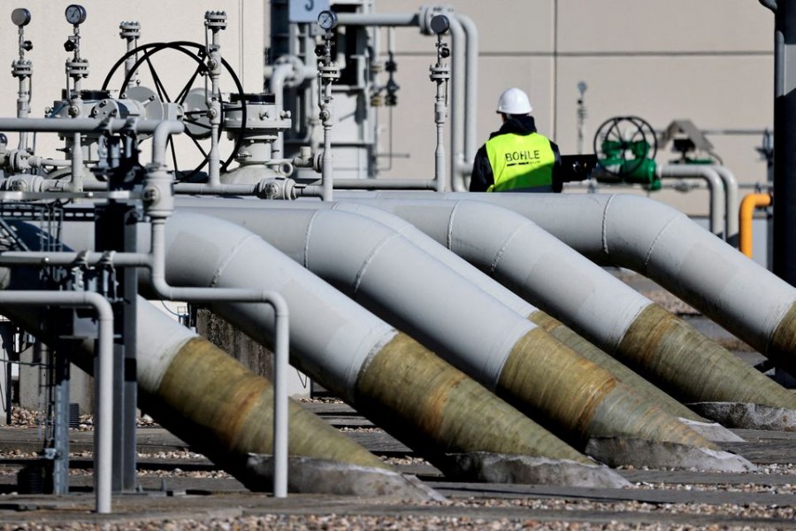 Pipes at the landfall facilities of the 'Nord Stream 1' gas pipeline are pictured in Lubmin, Germany, March 8, 2022. REUTERS/Hannibal Hanschke/File Photo