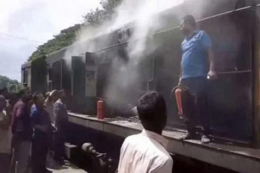 Train engine catches fire in Natore