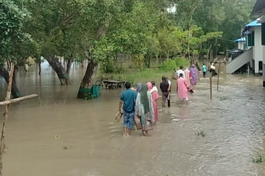 Tidal surge inundates low-lying areas in Sundarbans