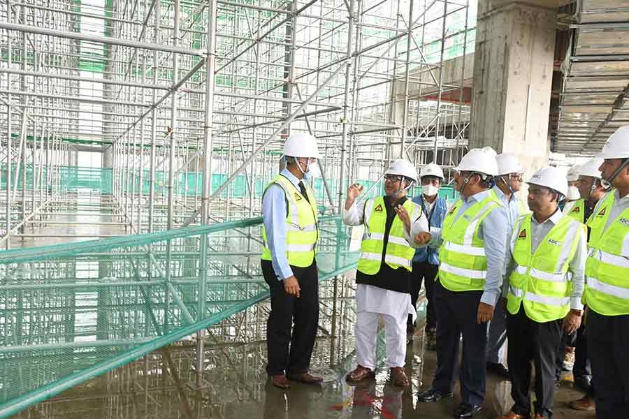 State Minister for Civil Aviation M Mahbub Ali visiting the construct site of the third terminal of the Hazrat Shahjalal International Airport in Dhaka on Monday –PID Photo