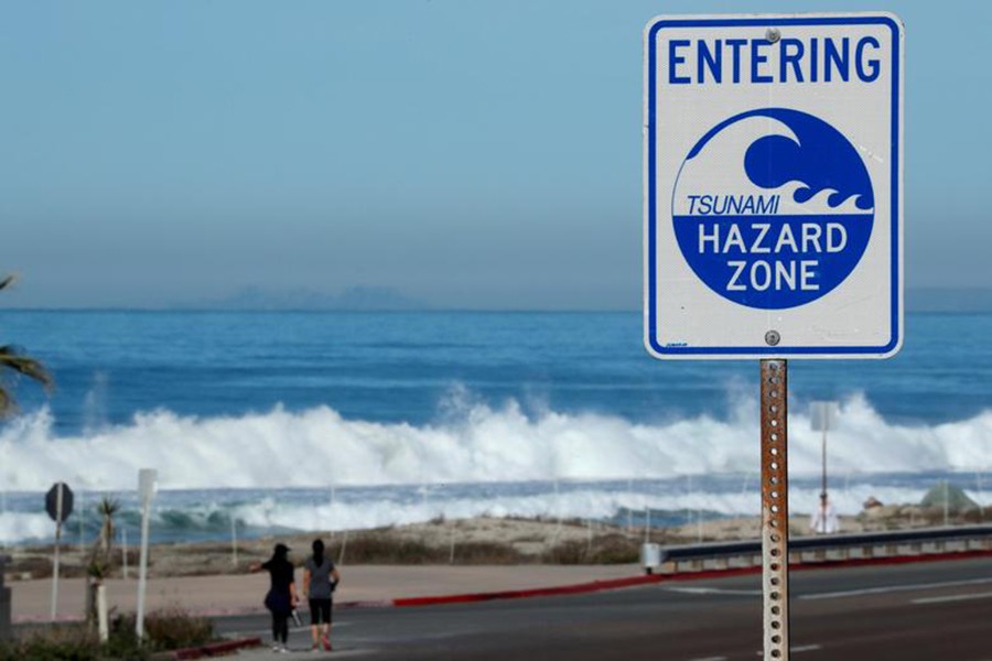 A tsunami sign is seen in this undated Reuters photo