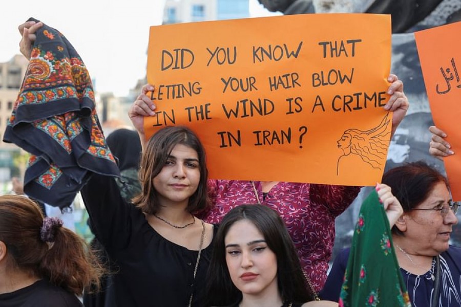 Women take part in a sit-in following the death of Mahsa Amini, at Martyrs' Square in Beirut, Lebanon, Sept 21, 2022. REUTERS |REUTERS/Mohamed Azakir