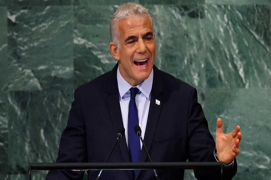 Prime Minister of Israel Yair Lapid addresses the 77th Session of the United Nations General Assembly at UN Headquarters in New York City, US, September 22, 2022. REUTERS/Mike Segar