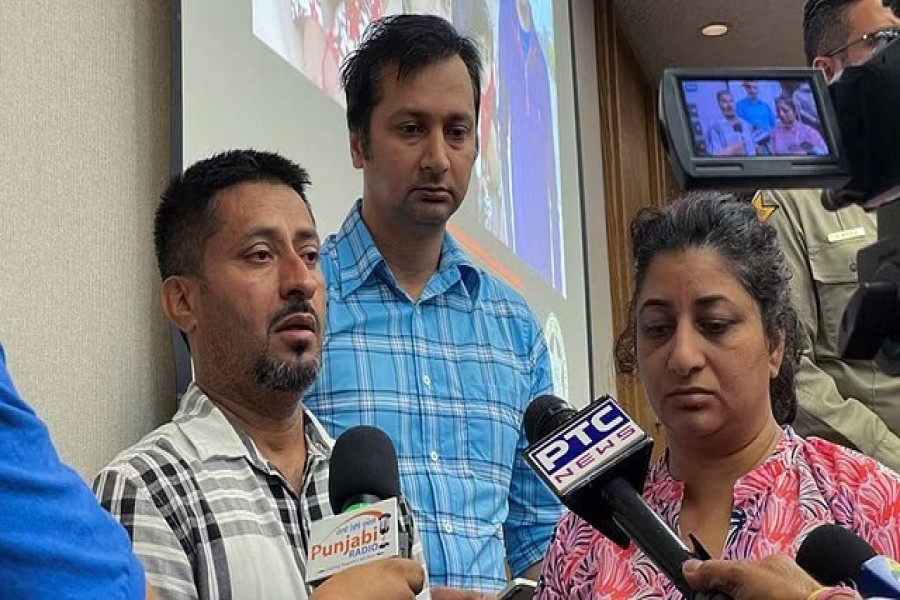 Sukhdep Singh, a relative of the family kidnapped recently, speaks with the media in Merced, California, US October 5, 2022.REUTERS/Nathan Frandino